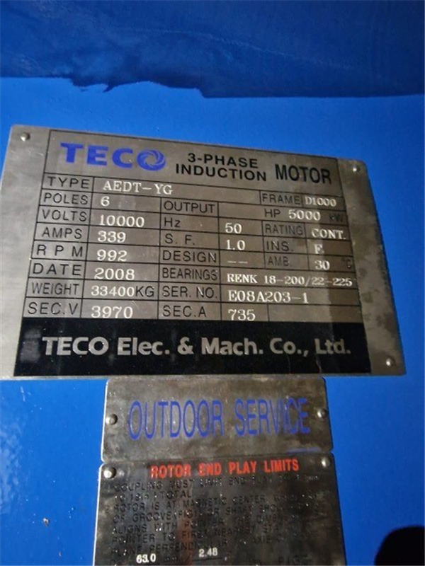 2 Units - UNUSED TECO 5000 kW (6702 HP) Wound Rotor Induction Motors